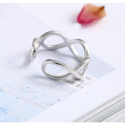Sole Memory Digital Wave Cross Personality Simple 925 Sterling Silver Female Resizable Opening Rings SRI252