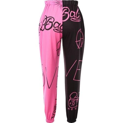 Women’s Wild Casual Trousers Fashion Contrast Color Printing Mid-waist Beam Feet Pants