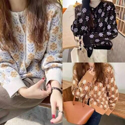 Fashion Cardigan For Women Autumn And Winter 2021 New Flower Round Neck Long Sleeve Sweater Womens Single Breasted Loose Jersey
