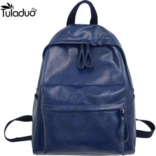 PU Women Backpack Solid School Bags Leather Large Capacity for Double Zipper Travel Satchel Shoulder