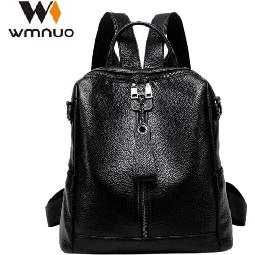 Wmnuo Backpack Women Black Cow Leather College Bag For Girls Shoulder Bag Mochila Designer Travel Bag Casual Laptop Rucksack