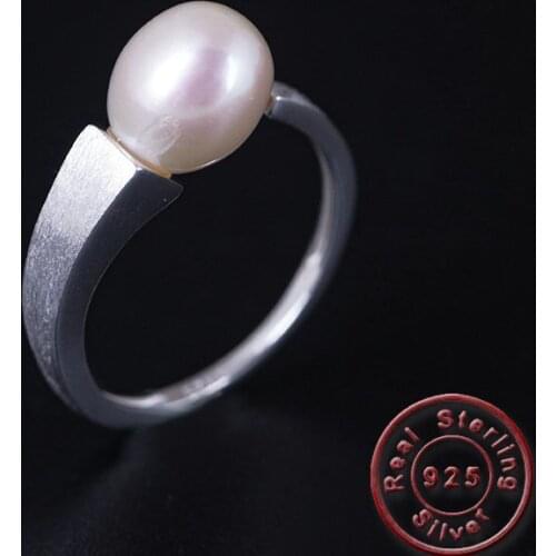 Amxiu Simple Style Freshwater Pearl Ring S925 Silver Open Rings for Women Girls Wedding Jewelry Adjustable Natural Pearl Rings