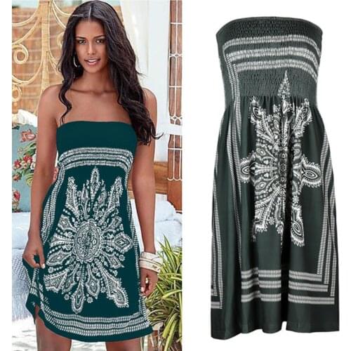 2021 Summer Vintage Print Sexy Off Shoulder Tube Top Dress Women Casual Loose High Waist Dresses Boho Beach Dress Vestidos