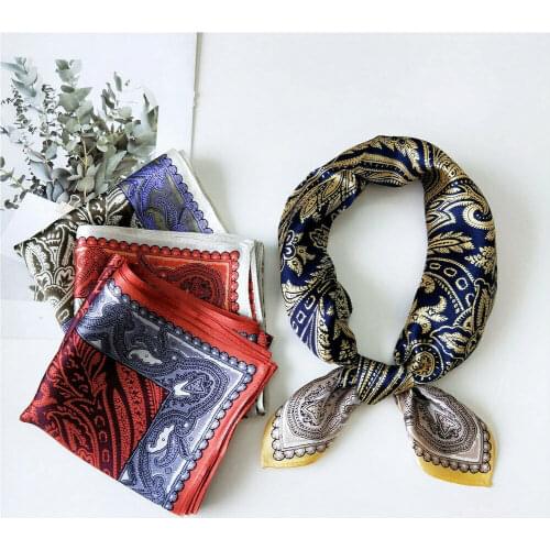 100% Silk Scarf Small Bandana Women Vintage Boho Bohemian Style Paisley Floral Print Kerchief Headband 53x53cm / 20.8 inches