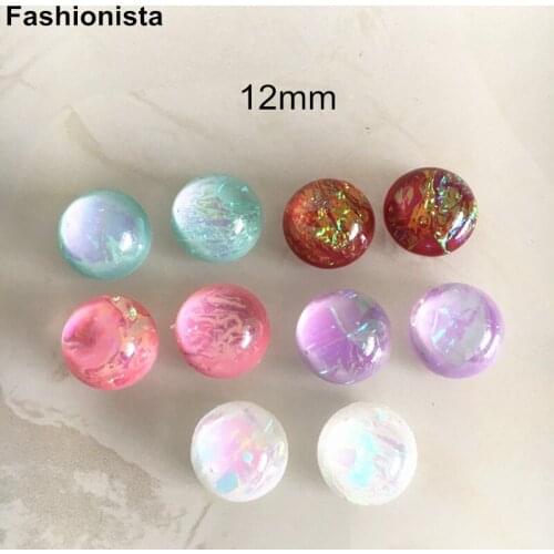 100 pcs - 12mm Crystal Resin Beads,Flat Back Acrylic Cabochon,Half Round Smooth Cabochon Beads For Rings,Pendant Tray,Earrings