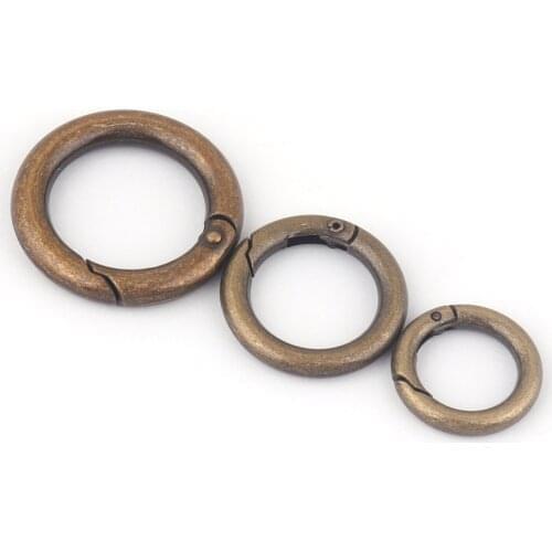 13-20mm Bronze Spring Round Rings Lanyard Snap Hook Gate O Ring,Metal Purse Clasp Webbing Bag Buckle For Handbag Leather 10Pcs