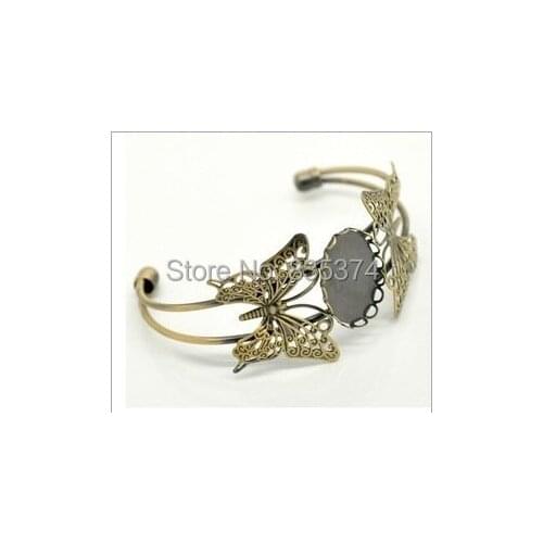 20pcs Wholesale ANTIQUE BRONZE 18*25mm Lace Cabochon Setting Tray Filigree Adjustable Cuff Bangle and Bracelets Blank
