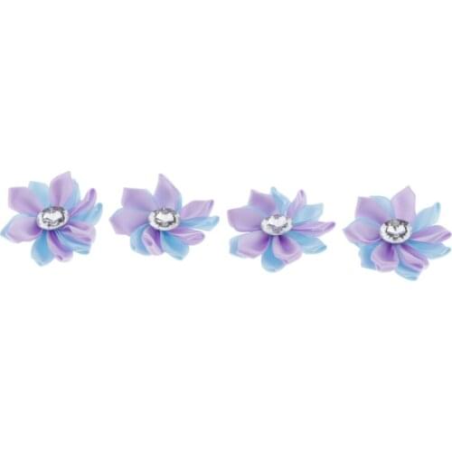 4pcs Silk Satin Diamante Flowers For Card Making ,Hair Accessory Diy Crafts