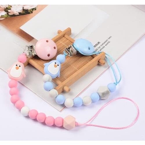 Newborn Baby Boy Girl Pacifier Chain/Clips BPA Free Silicone Dummy Pacifier Clips Chain Animal Pendant Nursing Teething Gift