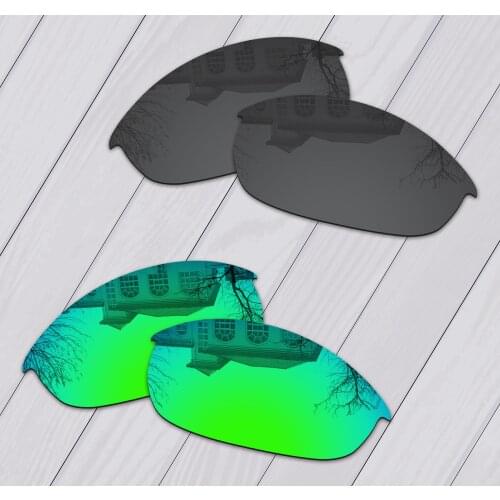E.O.S 2 Pairs Black & Emerald Green Polarized Replacement Lenses for Oakley Half Jacket Sunglasses