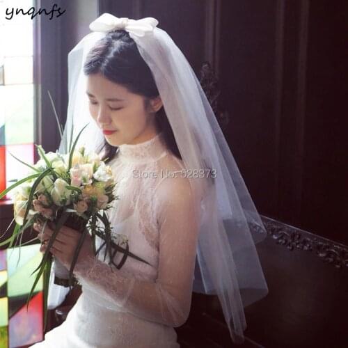 YNQNFS With Comb Bow Two Layers Short Vintage Wedding Veil Bridal Veil Facial Veil Blusher Veil Velo de Novia VV7