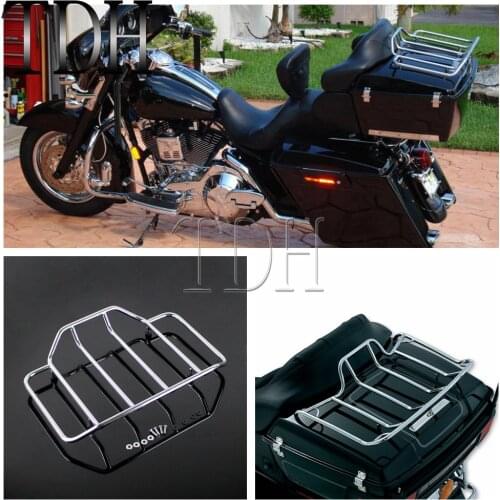 Chrome Motorcycle Tour Pak Carrier Top Luggage Rack Rail Case For Harley Touring Road King Street Glide