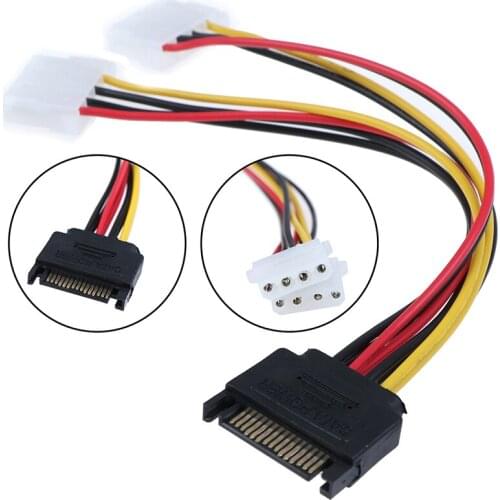 15Pin SATA Male To Double 4 Pin Molex Female Ide Hdd Power Harddrive Cable