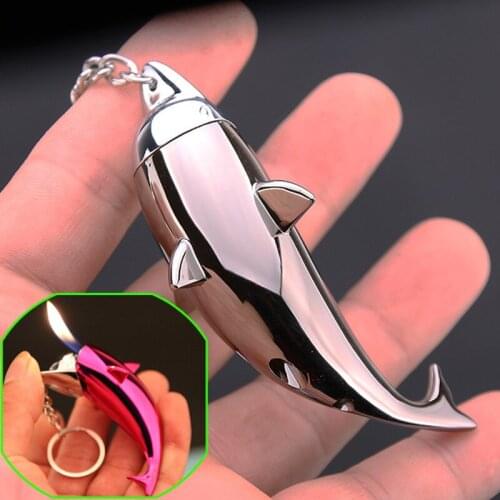 Creative portable key chain pendant lighter Mini dolphin lighter gas inflatable lighter Four colors can be chosen to boyfriend