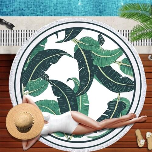3D Printed Tropical Leaves Flower Beach Towel Round Microfiber Beach Towels for Living Room Home Decor Boho Style Bath Towels