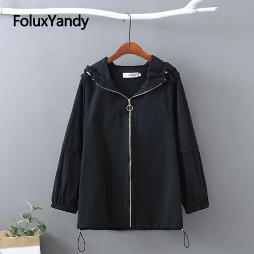 Hooded Casual Womens Jacket 2021 Spring Coat Outerwear Loose Large Size Jacket 3 4 5 6 XL KKFY5264