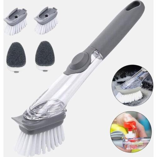 Multipurpose Kitchen Cleaning Brush Scrubber Dish Bowl Washing Sponge Automatic Liquid Dispenser Pot Cleaner Tool Gadgets