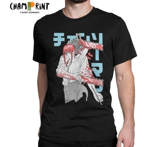 Mens Chainsaw Man Warrior T Shirt Denji Devil Makima Anime Cotton Clothes Short Sleeve Crew Neck Tees Plus Size T-Shirts