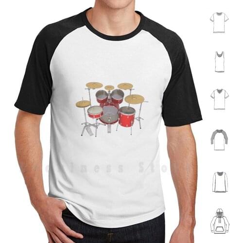 Red Drum Kit T Shirt Big Size 100% Cotton Drums Drum Kit Set Percussion Music Instrument Tama Ludwig Pearl 3d Model Remo