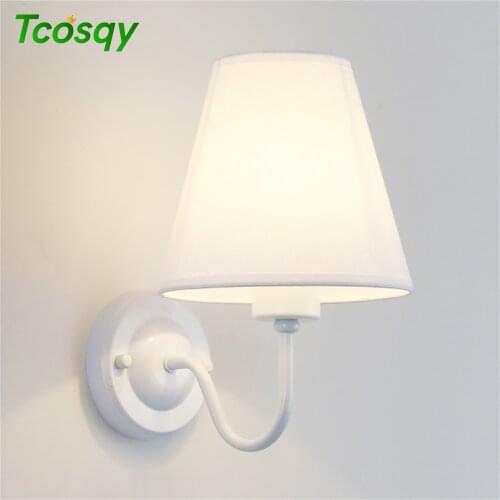Tcosqy for kitchen wall lamp is retro simple style E27 lamp holder fabric lampshade available LED bulb bedroom bedside lamp