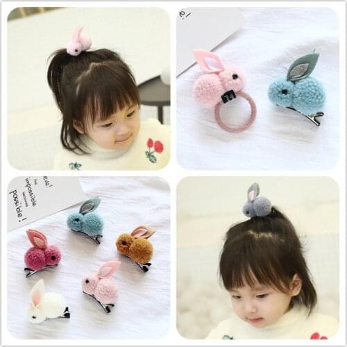 New 1pc/lot Plush Girls Rabbit Hairpin Hair Rope Cute Cartoon Hair Clip Korean 3D Animal Child Hair Accessories Rubber Band