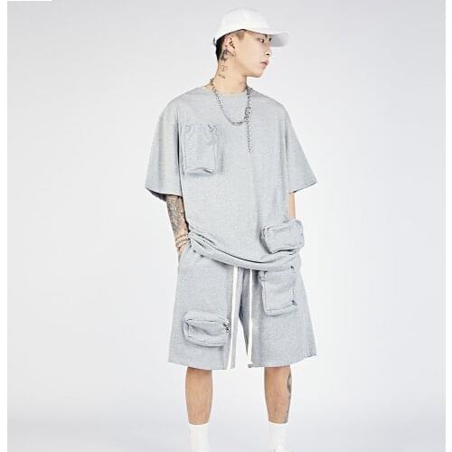 Solid Color Multi-pocket Short-sleeved Tshirts Mens Summer Loose Casual Thin Cargo Tops Tees Women Men Hip Hop T Shirt Cotton