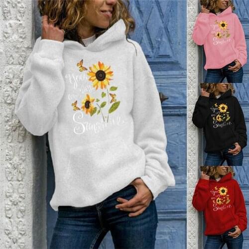 Autumn Long Sleeve Pocket Pullover Hoodies Drawstring Tracksuit Female Solid Sweatshirts
