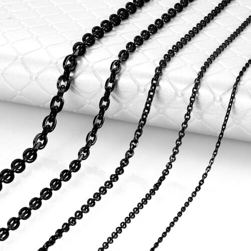316L Stainless Steel Rolo Necklace Width 1.6/2/2.3/3/4/5mm Black Plated Curb Link Choker Necklace Chain 14 Lengths Per Width