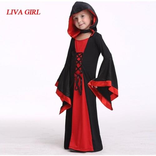 Girl Witch Dress Hallowen Performance Party Costumes Princess Cosplay Dresses Kids Children Clothing Carnival Vestido Clothes