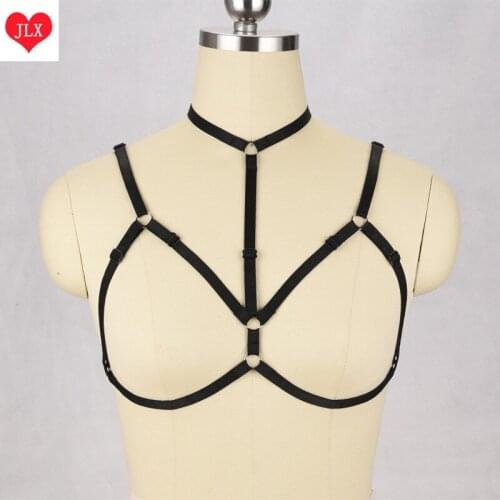 Sexy black women body cage Harajuku Gothic adjustable body harness bra punk goth rave bondage lingerie Handmade bosy harness