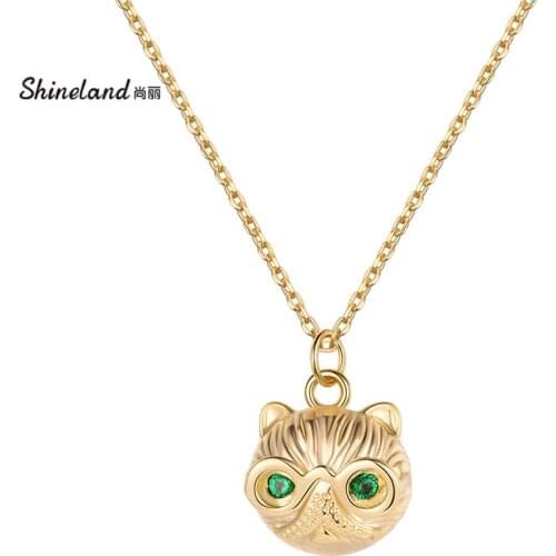 Shineland Vintage Animal Green Zircon Owl Pendant For Women Girl Necklace Fashion TrendyJewelry Wholesale Party Gift 2021 New