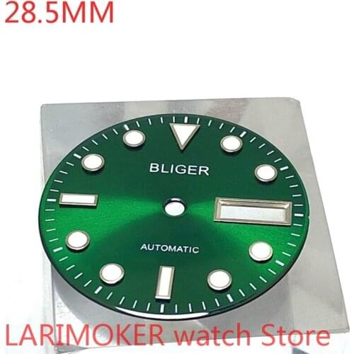 Bliger sterile 28.5mm dial date, suitable for MH36 case core, sports mens watch dials parts green
