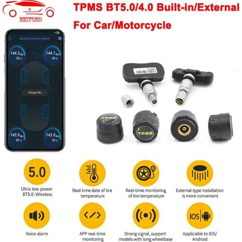 TPMS Bluetooth 4.0/5.0 For Android/IOS Car Alarm Monitor Sensor TMPS Tire Pressure Gauge Auto Intelligent Tyre Monitoring System