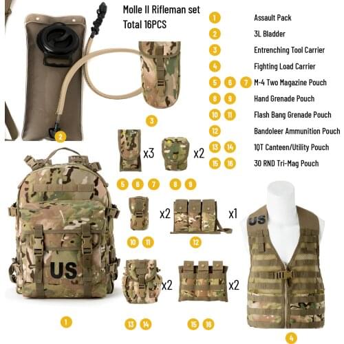 Akmax Military Tactical Backpack MOLLE Rifleman Set Army Survival Assault Combat Men Field Rucksack For Camping Hiking Climbing