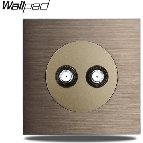 Wallpad L6 Double Satellite TV Antenna FM Wiring Outlet Wall Socket Brown Brushed Aluminum Panel 86 * 86mm