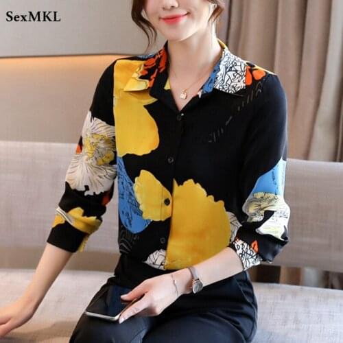 Women Autumn Long Sleeve Chiffon Shirts 2021 Fahsion Korean Clothing Elegant Print Button Up Ladies Tops Sexy y2k Camisas Mujer