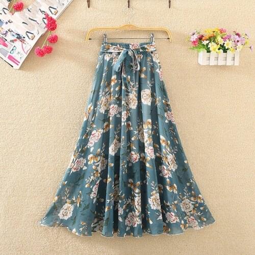Womens Skirts 2020 New Summe High Waist With Bow Chiffon Print Floral Skirts Female Bohemian Beach Long Skirts 17 Colors W77