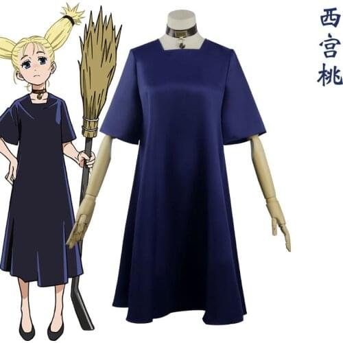 Anime Jujutsu Kaisen Nishimiya Momo Cosplay Costumes Adult Women Outfits Necklace Square Collar Dress Navy Blue Skirt Halloween