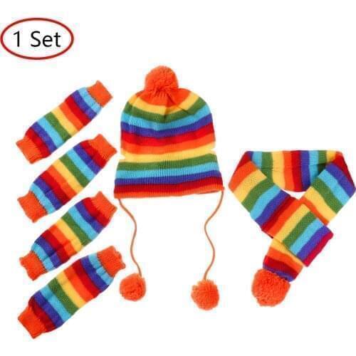 Winter Pet Puppy Accessories For Dogs Knitted Striped Hats Scarf Socks Little Small Animals Chihuahua Teddy Bulldog Cat Clothes