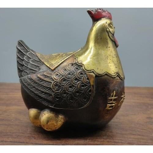Zodiac brass copper Bedford hen chicken auspicious Lunar New Year good luck chicken antique antique ornaments 979 G