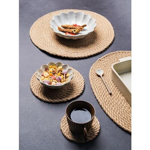 1pc Round Placemat Table Nordic Style Thermal Insulation Mats Flax Anti-Hot Tea Cup Tray Mat Kitchen Accessories Decoration