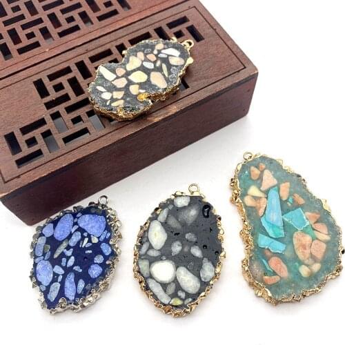 1pcs Natural Stone Necklace Pendant Electroplating Process Irregular Shaped Lady Necklace DIY Jewelry Making Accessories