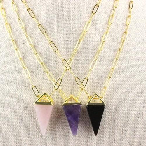 16inch 10pcs/lot New design colorful stone pendant necklace,stone charm component,popular plated chain necklace wholesale