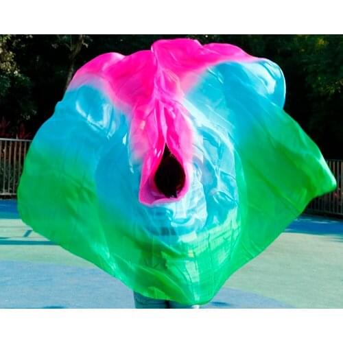 2017 Design 100% silk veil belly dance veil Tarifa perut kostum 250 * 114 cm Green + turquoise + Rose