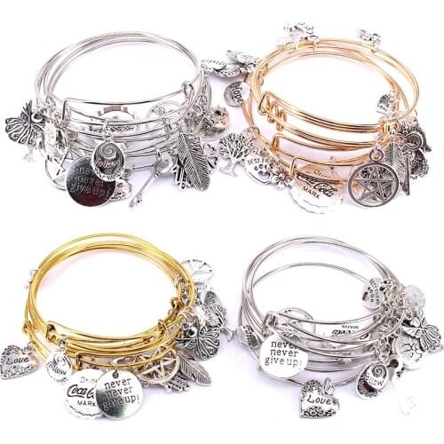 5pcs Bracelet Set Silver Color & Gold Color Bracelets for Women Girls Jewllery Mixed Styles Adjustable Charm Bracelets C035