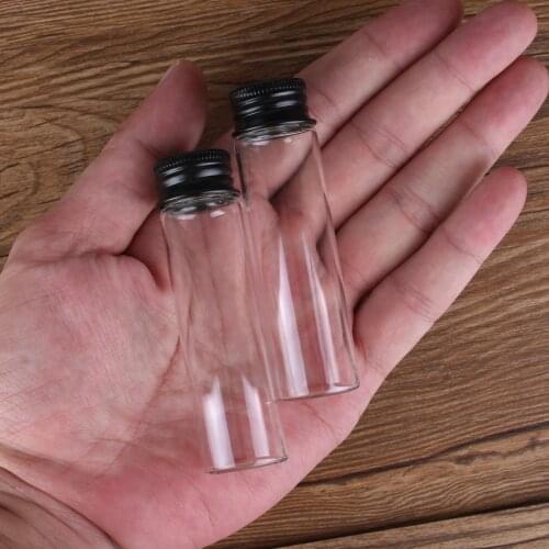 50 Pieces 20ml 22*80mm Small Glass Bottles Ink Perfume Bottles Jars Vials with Black Aluminum Caps for Wedding Craft DIY Gift
