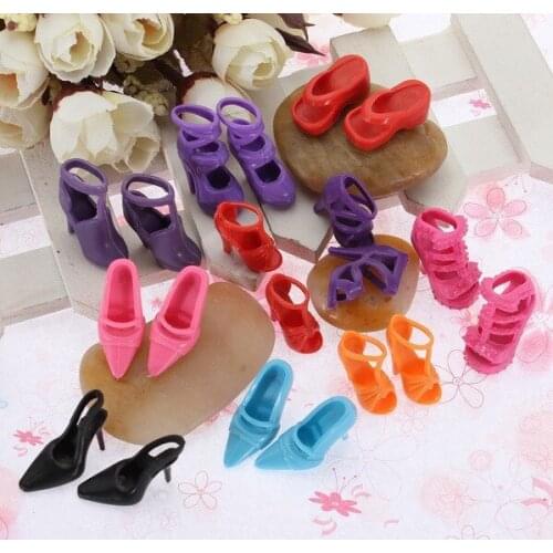 500Pairs/lot Wholesale High Quality High-heel Shoes For Barbie Dolls Mixed Styles Sandals Slippers 10Pairs/Pack Doll Shoes Pack