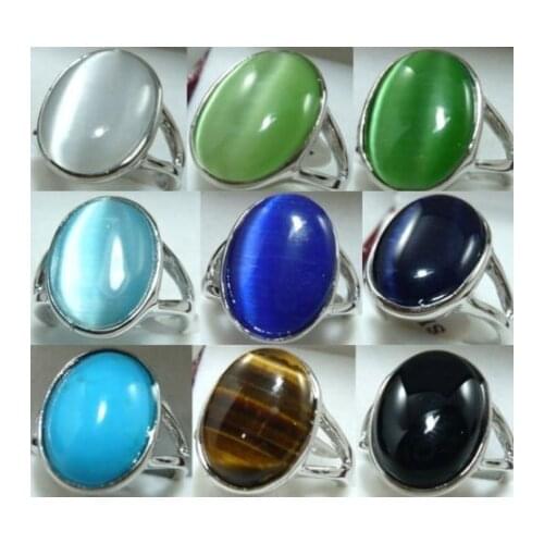 9color-13*18mm white/green/blue/black opal///tiger eye stone ring can choose