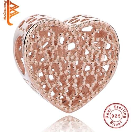 925 Sterling Silver Jewelry Rose Gold DIY Openwork Heart Charms Beads Fit Original Bracelet Necklace Accessories for Women Gift