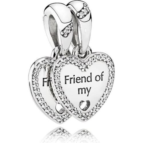 Real 925 Sterling Silver Bead Hearts of Friendship Pendant Charm Fit Fashion Women Pandora Bracelet Bangle Gift DIY Jewelry